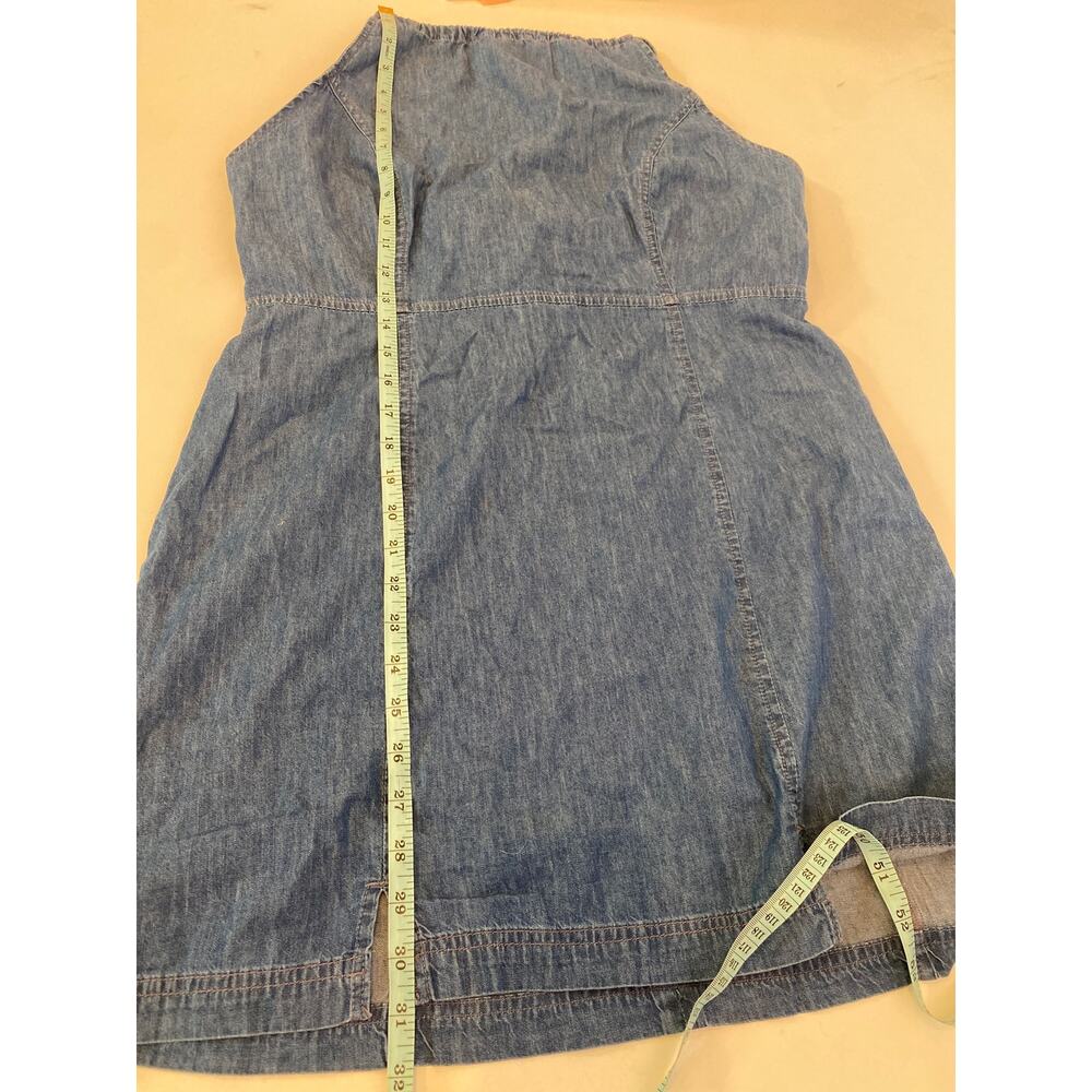 ASOS Lightweight Soft Denim Halter Slip Dress Criss Cross Straps EUC Sz 12 Mini - Picture 12 of 16